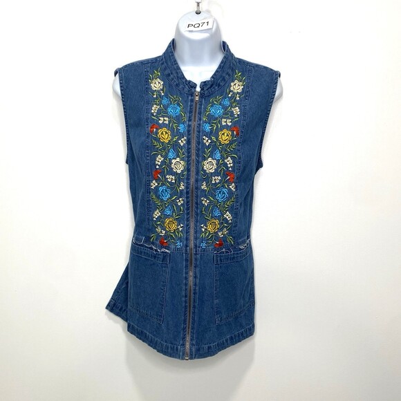 Medium Jackets & Blazers - Country Store M Floral Embroidered Cotton Zip Up Vest Whimsical Ren-Faire Garb
